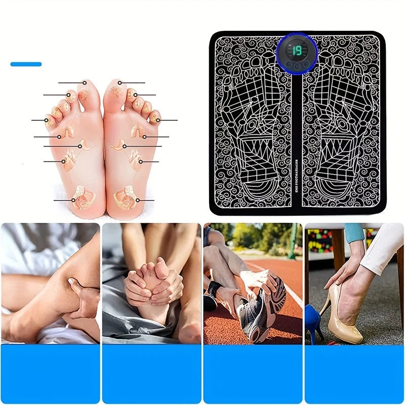 Foot Massage Pad Electric Sole Massage Tool USB Charging Convenient Fast Suitable for Home and Travel Black